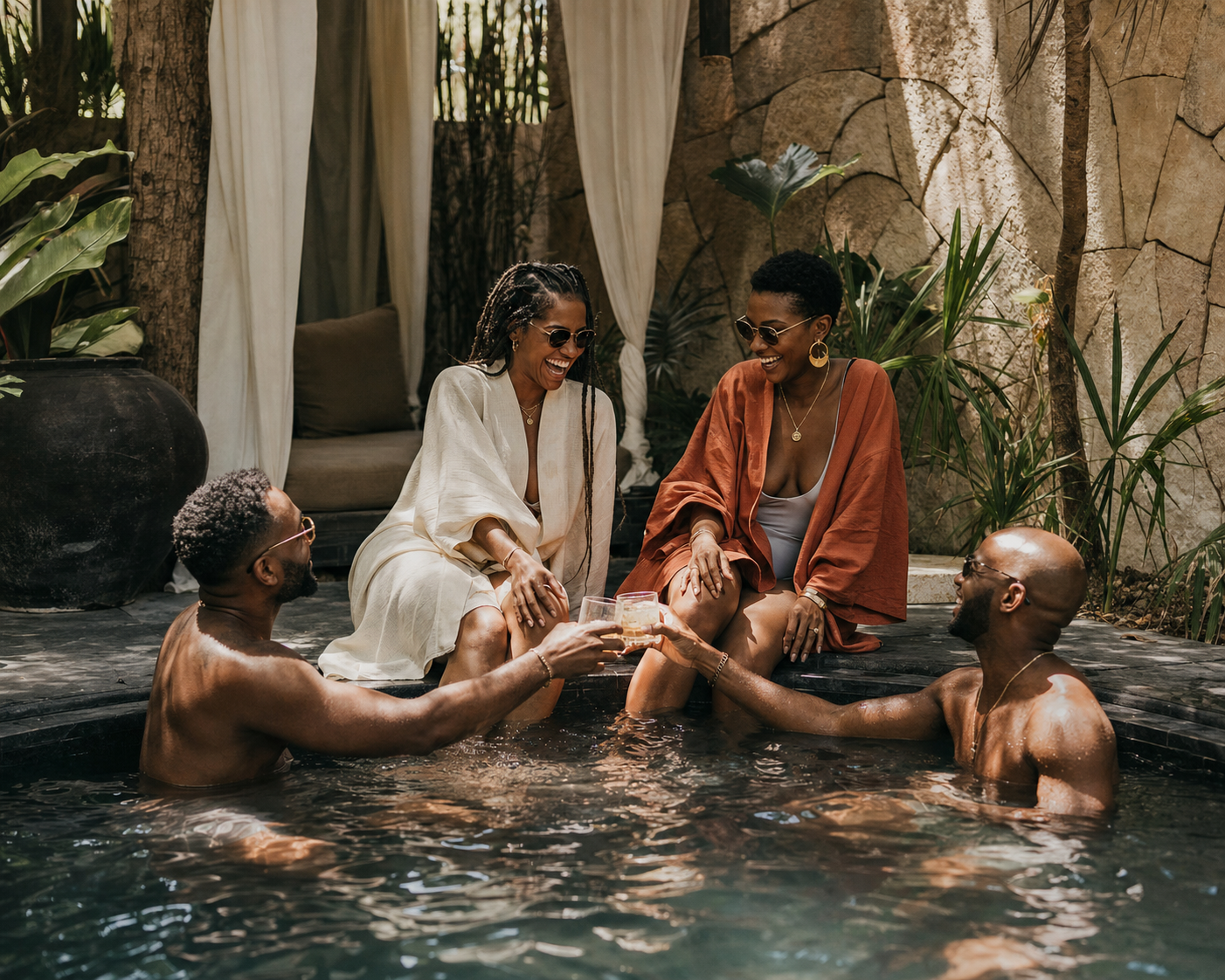 Guests relaxing at a plunge pool